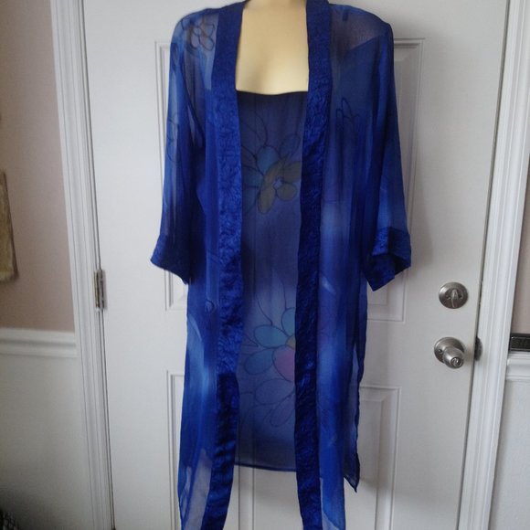 Kloz Lyne Tops - KLOZ LYNE Flower Print Long Open Front Blouse Sz M